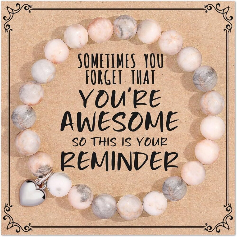 Women Stone Bead Strand Bracelet Inspirational Motivational Gift for Teens